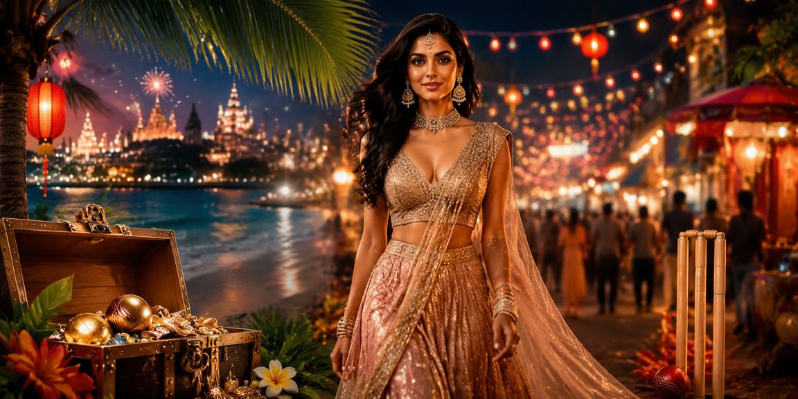 Cricket fans enjoying IPL match with mobile betting in traditional Indian clothing